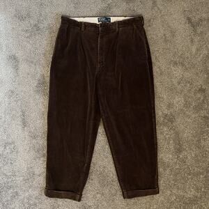 Vtg Polo Ralph Lauren Brown Andrew 100% Cotton Pleated Corduroy Pant Men's 34
